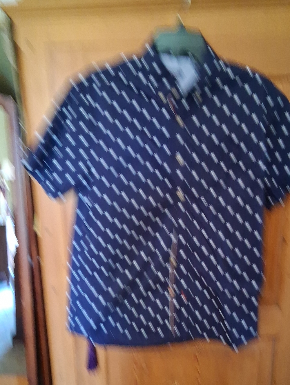 Izod Navy Short-Sleeve Button-Down with White Diagonal Print